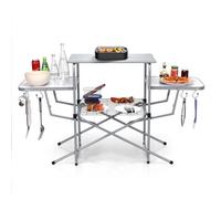 Costway Folding Camping Table Aluminum Picnic Table W/ 2 Extended Tables-Silver