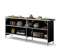 Costway Folding Camping Table Aluminum Portable Picnic Table W/ Shelves-Black