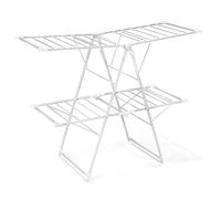 COSTWAY Folding Clothes Drying Rack, 2-Level Winged Clothes Airer Dryer Hanger with Height-Adjustable Gullwing, Freestanding Steel Laundry Rack Stand for Indoor Outdoor (28 Drying Rails)