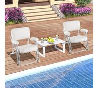Costway Folding Deck Chair Aluminum Boat Seat Marines Ships Yachts Beach Chair in White COSTWAY White