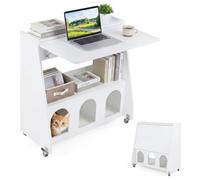 Costway Folding Desk On Wheels Convertible Drop Leaf Writing Desk With Storage Shelves & Compartments White