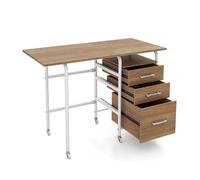 Costway Folding Desk With 3 Drawers Convertible Computer Desk With Storage & Rolling Wheels Natural & White