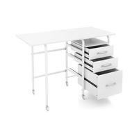 Costway Folding Desk With 3 Drawers Convertible Computer Desk With Storage & Rolling Wheels White