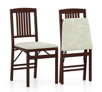 Costway Folding Dining Chairs Set of 2 Foldable Upholstered Kitchen Chairs in Off-White COSTWAY Off-White