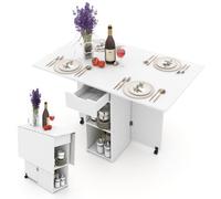 Costway Folding Dining Table Drop Leaf Table Extendable Home Office Table-White