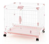 COSTWAY Folding Dog Crate, Metal Pet Training Cage with Lockable Wheels, Double Doors, Slide-out Tray, Movable Puppy Kennel Furniture for Small Dogs