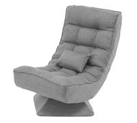 Costway Folding Floor Gaming Chair Swivel Lazy Padded Lounge Chair 4-Position Adjustable in Grey COSTWAY Grey