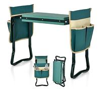 COSTWAY Folding Garden Kneeler and Seat, 2-in-1 Portable Kneeling Stool with 1/2 Tool Pouches and EVA Foam Pad, Gardening Bench Chair for Seniors (20cm Width Pad, 2 Pouches)