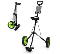 COSTWAY Folding Golf Push Pull Cart, Lightweight 2 Wheels Golfs Bag Trolley with Convenient Handle, Scoreboard Holder and Foot Brake (Green)