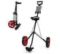 COSTWAY Folding Golf Push Pull Cart, Lightweight 2 Wheels Golfs Bag Trolley with Convenient Handle, Scoreboard Holder and Foot Brake (Red)