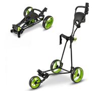 COSTWAY Folding Golf Push Pull Cart, Lightweight 3 Wheels Golfs Trolley with Foot Brake, Umbrella & Cup Holder, Adjustable Handle and Storage Bag (Green)