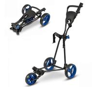 COSTWAY Folding Golf Push Pull Cart, Lightweight 3 Wheels Golfs Trolley with Foot Brake, Umbrella & Cup Holder, Adjustable Handle and Storage Bag (Blue)