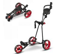 COSTWAY Folding Golf Push Pull Cart, Lightweight 3 Wheels Golfs Trolley with Foot Brake, Umbrella & Cup Holder, Adjustable Handle and Storage Bag (Red)