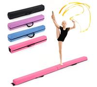 COSTWAY Folding Gymnastics Balance Beam, 7ft/210cm Kids Training Beam with Carry Handles, Removable Suede Cover and Non-slip Bottom, Floor Gymnastics Beams for Home Gym Exercise (Pink)
