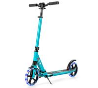 Costway Folding Kick Scooter 2 Flash LED Light-Up T-Bar Wheels Scooter Adjustable Height in Turquoise COSTWAY Turquoise
