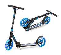 COSTWAY Folding Kick Scooter, 2 Flash Wheels Scooter with 3-Level Adjustable Handlebar and Rear Foot Brake, Lightweight Aluminum Sports Scooters for Kids Teens Adults (Blue, 20 cm)