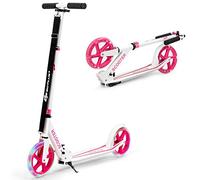 COSTWAY Folding Kick Scooter, 2 Flash Wheels Scooter with 3-Level Adjustable Handlebar and Rear Foot Brake, Lightweight Aluminum Sports Scooters for Kids Teens Adults (Pink, 20 cm)