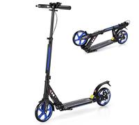 COSTWAY Folding Kick Scooter, 3 Heights Adjustable City Scooters with Big Wheels, Anti-Shocking Suspension and Carrying Strap, Lightweight Street Scooter for Kids, Teens and Adults (Blue)
