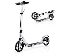 COSTWAY Folding Kick Scooter, 3 Heights Adjustable City Scooters with Big Wheels, Anti-Shocking Suspension and Carrying Strap, Lightweight Street Scooter for Kids, Teens and Adults (White)
