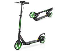 COSTWAY Folding Kick Scooter, 3 Heights Adjustable City Scooters with Big Wheels, Anti-Shocking Suspension and Carrying Strap, Lightweight Street Scooter for Kids, Teens and Adults (Green)