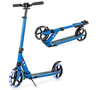 COSTWAY Folding Kick Scooter, Light Up Scooter with 200mm Large Wheels, Rear Foot Brake and Carrying Strap, Height Adjustable Scooters for Age 8+ Kids Teens Adults (Blue)