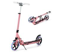 COSTWAY Folding Kick Scooter, Light Up Scooter with 200mm Large Wheels, Rear Foot Brake and Carrying Strap, Height Adjustable Scooters for Age 8+ Kids Teens Adults (Pink)