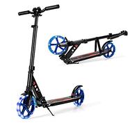 COSTWAY Folding Kick Scooter, Light Up Scooter with 200mm Large Wheels, Rear Foot Brake and Carrying Strap, Height Adjustable Scooters for Age 8+ Kids Teens Adults (Black)