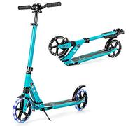 COSTWAY Folding Kick Scooter, Light Up Scooter with 200mm Large Wheels, Rear Foot Brake and Carrying Strap, Height Adjustable Scooters for Age 8+ Kids Teens Adults (Green)