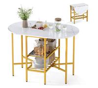 Costway Folding Kitchen Dining Table Oval Dining Table w/2 Folding Side Panels in White COSTWAY White