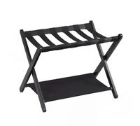 COSTWAY Folding Luggage Rack, Solid Rubber Wood Suitcase Stand with Storage Shelf, 2-Tier Portable Backpack Luggage Holder Organizer Unit for Guest Room, Bedroom and Hotel, 67x46x52cm (1, Black)