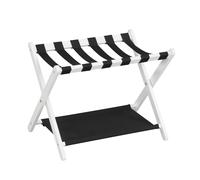 COSTWAY Folding Luggage Rack, Solid Rubber Wood Suitcase Stand with Storage Shelf, 2-Tier Portable Backpack Luggage Holder Organizer Unit for Guest Room, Bedroom and Hotel, 67x46x52cm (1, White+Black)