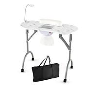 Costway Folding Manicure Nail Table with Electric Dust Collector & Wheels in White COSTWAY White