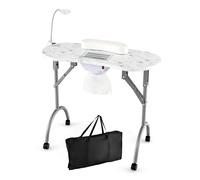Costway Folding Manicure Nail Table With Electric Dust Collector & Wheels In White White