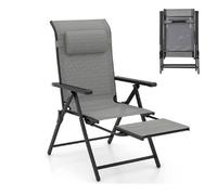Costway Folding Patio Chair Lounge Chair With 10-Level Adjustable Backrest-Grey