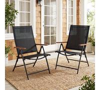 Costway Folding Patio Chairs Set Of 2 Portable Outdoor Dining Chairs With 5-Position Adjustable Backrests