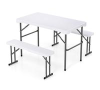 Costway Folding Picnic Table Bench Set Rectangular Patio Dining Table Set-White