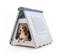 COSTWAY Folding Plastic Dog House, Indoor Outdoor Portable Pet Shelter with Lockable Flap Door & Ventilated Windows, Weatherproof Puppy Kennel for Small to Medium Sized Dogs Cats Rabbits (Blue)