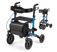 COSTWAY Folding Rollator, Height Adjustable Rolling Walker with Seat, All Terrain Tires and Storage Bag, Lightweight Walking Aid Frame for Elderly & Disabled (Blue, 79 x 63 x 82-94.5cm)