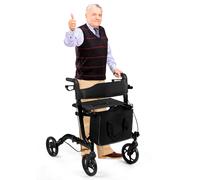 Costway Folding Rollator Walker Aluminium Walking Mobility Aid Lightweight With 4 Wheels in Black COSTWAY Black