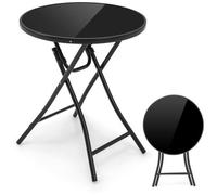 Costway Folding Round Patio Bistro Table Tempered Glass Tabletop Outdoor Cocktail Table