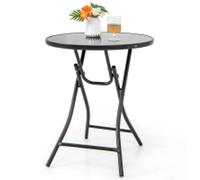 Costway Folding Round Patio Bistro Table Tempered Glass Tabletop Outdoor Cocktail Table in Black COSTWAY Black
