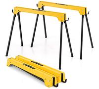 COSTWAY Folding Saw Horse Twin Pack, Heavy Duty Work Bench with 2 x 4 Support Arms & Carry Handle, Fully Assembled Trestle Stands Sawhorse, Max Load 454kg/1000kg (454kg, Yellow, Metal, 92x48x74cm)