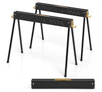 COSTWAY Folding Saw Horse Twin Pack, Heavy Duty Work Bench with 2 x 4 Support Arms & Carry Handle, Fully Assembled Trestle Stands Sawhorse, Max Load 454kg/1000kg (1000kg, Black, Metal, 94x47x74cm)