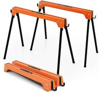 COSTWAY Folding Saw Horse Twin Pack, Heavy Duty Work Bench with 2 x 4 Support Arms & Carry Handle, Fully Assembled Trestle Stands Sawhorse, Max Load 454kg/1000kg (454kg, Orange, Metal, 92x48x74cm)