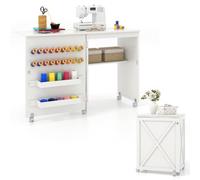 Costway Folding Sewing Table Compact Craft Cabinet With 5 Lockable Wheels