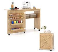 Costway Folding Sewing Table Compact Craft Cabinet With 5 Lockable Wheels