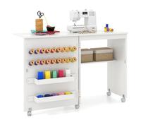 Costway Folding Sewing Table Compact Multipurpose Craft Statio w/Storage-Black in White COSTWAY White