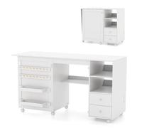 Costway Folding Sewing Table W/charging Station Sewing Machine Cart Table-White