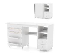 Costway Folding Sewing Table w/Charging Station Sewing Machine Cart Table-White in White COSTWAY White