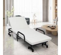 Costway Folding Single Sofa Bed Adjustable Sleeper Bed W/ Wheels & Mattress